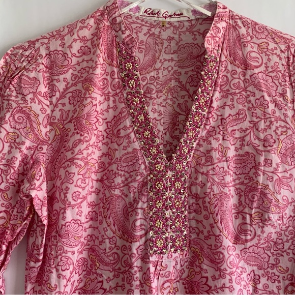 Robert Graham Sonnet Floral Paisley Embellished tunic top pink - Picture 9 of 14